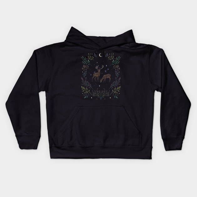 Deers in the Moonlight Kids Hoodie by Episodic Drawing